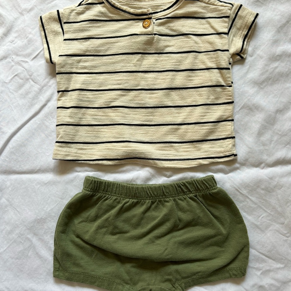Striped Baby Tee and Green Shorts Set